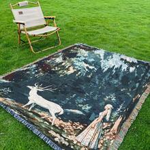 Outdoor Blanket With Deer & Girl Bohemian Jacquard Pattern - Picnic Blanket, Camping Blanket, Sofa Blanket, Nap Blanket, Air Conditioning Blanket, Wall Hanging, Thick & Soft, Non-Fading & Non-Pilling, Suitable For Home Decor And Outdoor Use, Christmas Decoration