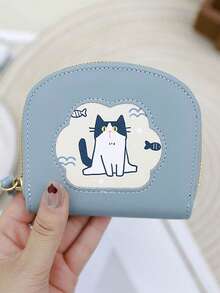 Cartoon Cat Wallet, Girl's Cartoon Cat, Minimalist Zipper Coin Purse, Ladies Wallet - Multicolor - View 3