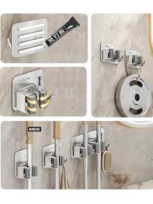 6 pièces/set Porte-balai mural créatif, convient pour l'égouttage de la vadrouille et le rangement du balai, crochet à vadrouille idéal pour la salle de bain, la cuisine, le jardin, l'organisation des outils de nettoyage (6/4/3/2/1 pièce), couleur aléatoire