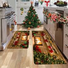 1/2/3 buah Karpet Dapur Lembut dan Menyerap - Desain Pola Perapian Natal - Anti Selip, Tahan Minyak, Dapat Dicuci, Mudah Dibersihkan - Ideal untuk Dekorasi Rumah Pertanian, Kamar Mandi, Lorong, Wastafel dan Ruang Cuci, Dekorasi Rumah dan Ruangan Natal, Dekorasi Natal - MultiWarna - View 7