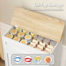 Advwin Dog Feeding Station With Storage Cabinet, Hidden Elevated Bowls For Medium & Large Dogs, Dog Food Cabinet Organizer With Slow Feeder, Stainless Steel Dog Bowls & Hooks For Pet Supplies - 白色 - 查看 4