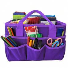 Large Capacity Craft & Sewing Organizer Tote - Expandable, Portable, Multi-Slot Handbag In Black/Blue/Purple
