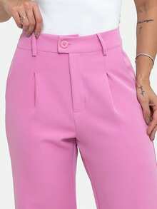 Simple Elegant Casual Polyester Zipper Pocket Button Daily Pants - Baby Pink - View 6