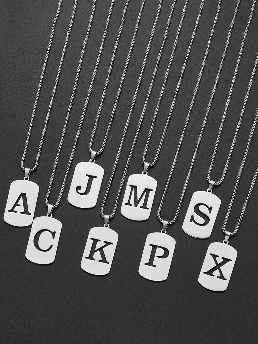 1pc Titanium Steel Letter Pendant Necklace, Minimalist Versatile 26 English Alphabet Small Design Necklace, Accessory, Gift For Christmas, New Year, Valentine's Day - Multicolor - View 1