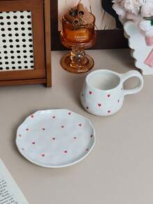 1 zestaw ceramicznych filiżanek do kawy w kształcie serca ze spodkiem, minimalistyczny ceramiczny kubek i talerzyk, ceramiczny kubek, filiżanka do popołudniowej herbaty, talerzyk na przekąski, domowy kubek na wodę, kubek prezentowy, odpowiedni na każdą porę roku