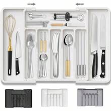 Organizador Expandible de Cubiertos de Plástico para Cajones - Blanco - Ver 1