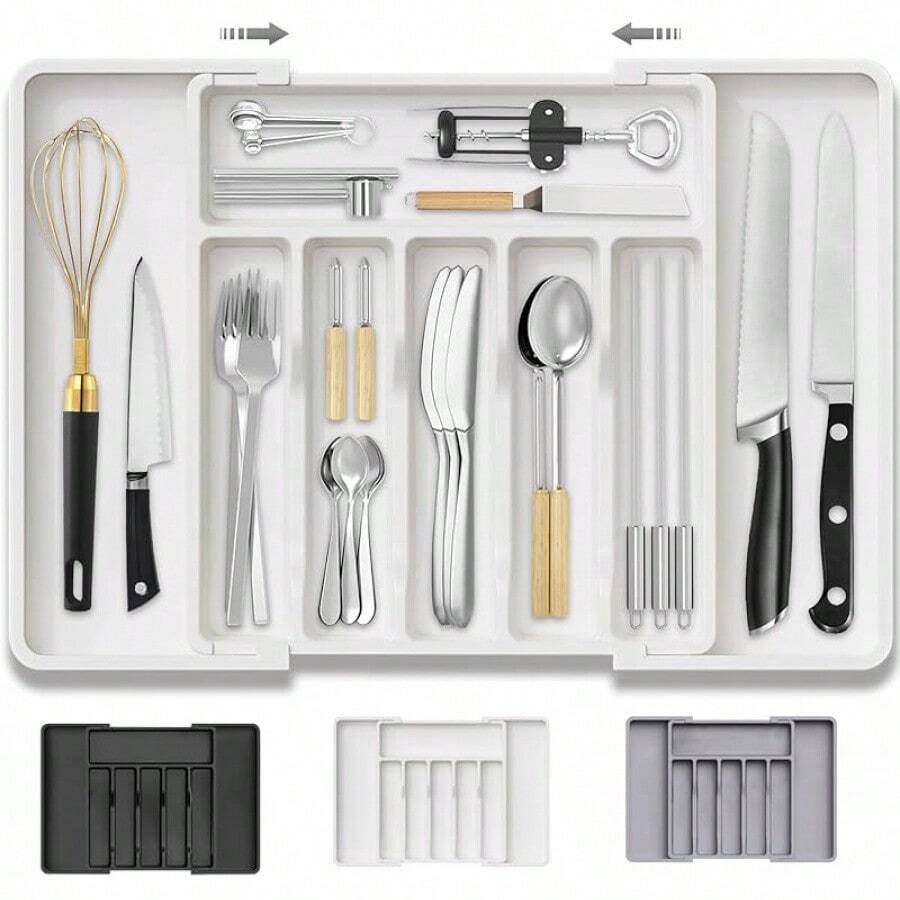 Organizador Expandible de Cubiertos de Plástico para Cajones - Blanco - Ver 1