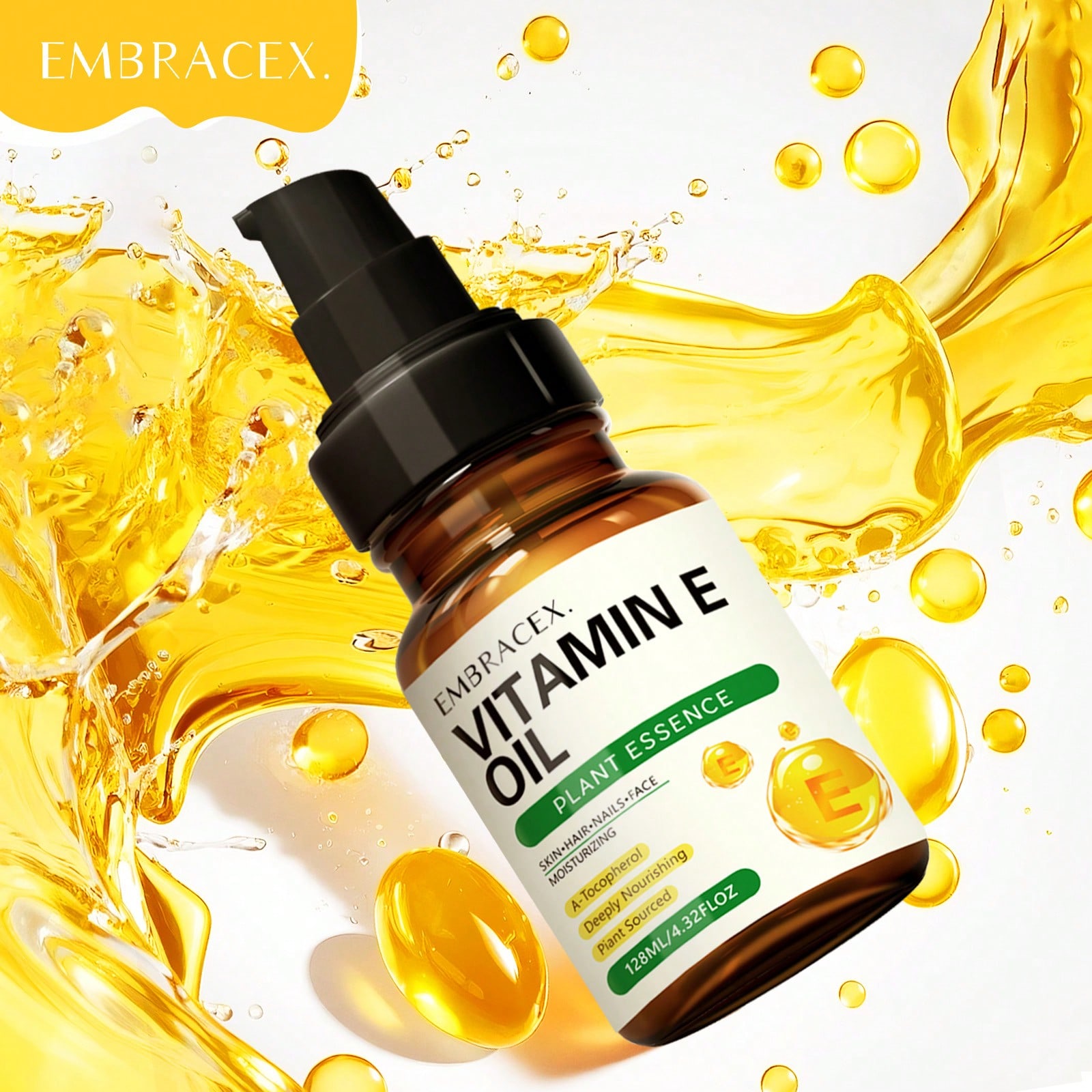 128ml Olio puro di Vitamina E, adatto per pelle, cicatrici, capelli e cura del viso | Olio essenziale naturale di Vitamina E D-α-Tocoferolo, estratto
