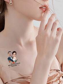 Wedding Couple Temporary Tattoos Personalized Photo Stickers Bridal Celebrations Birthday Bachelorette Party Face Cutouts Party Favors Waterproof Body Art - Multicolor - View 5
