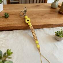 [Custom-Made] 1pc Daisy Handmade Wooden Beads Keychain/Bag Chain Personalized Mother's Day Gift Christmas Gift Girl's Gift Lanyard - Multicolor - View 12