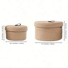 Coș de depozitare țesut din frânghie scandinavă, 2 bucăți, cutie de depozitare multifuncțională cu capac, material textil în tonuri neutre, potrivită pentru gustări, jucării și decorarea casei, alegere ideală pentru sufragerie și dormitor, coș și coș de raft pentru decorarea și depozitarea casei