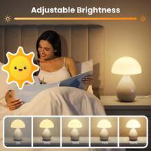 Mushroom Lamp, Vintage Small Table Lamp For Bedroom, Ice Crack Ceramic LED Night Light, Mid Century Modern Bedside Lamp For Nightstand, Living Room, Home Decor Gift Ideas For Women,Christmas And Halloween Gifts - 白色 - 查看 3