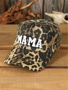 1 件女士豹纹 MAMA 棒球帽，可调节户外防晒休闲帽，适合秋冬旅行、沙滩派对 - 彩色 - 查看 3