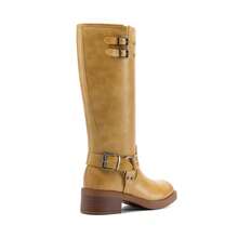 Women's Motorcycle Boots Side Zipper Knee High Boots Square Toe Chunky Low Heel Buckle Decorated Biker Fashion Stylish Riding Boots Festival Dresses For Woman - 黃色 - 查看 10