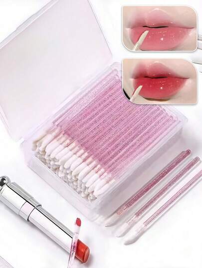 100/50/10pcs With Case Lip Brush,Hot Pink Multifunctional Effective Application Dustproof Makeup Brush,Cosmetic Brush,Makeup Brush Set,Lip Scrub Brush Cosmetics, Lipsticks, Jewelry, Nail Care, Skincare ,For Women & Girl At Home Or On-The-Go,Gift For Mom, Valentines Day,Gift For Christmas,Lip Scrub Brush,Lip Brush Applicator Lip Brush For Lipstick,Household Travel Portable Cheap Stuff