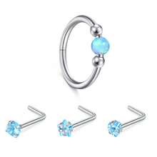 Nose Rings Set 18G Opal Hoops L-Shaped Studs For Women Men Hypoallergenic 316L Steel Piercing Jewelry Septum Ring, Cartilage Earring
