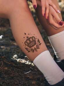 1 miếng dán hình xăm tạm thời hình vương miện và ngôi sao màu đen, miếng dán hình xăm cánh tay chống nước, phù hợp với người sành điệu, phong cách Ins - màu đen - Xem 3