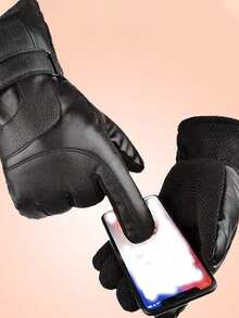 1pair Men Winter Warm Hand Warmers Full Fingers Thickened Fleece Gloves Waterproof Wind Proof Outdoor Motorcycle Cycling Thermal Gloves Leather Thickened Ski Gloves Touch Screen Gloves Unisex