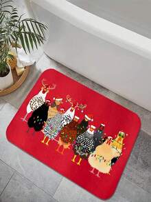 1pc New Christmas Chicken Pattern Doormat, Suitable For Living Room, Bedroom, Indoor - Machine Washable - Flannel Material, Delicate Wrap, Skin-Friendly, No Pilling, Slightly Water-Resistant Easy Care, Odorless - Ideal For Home Decor, Room Decoration