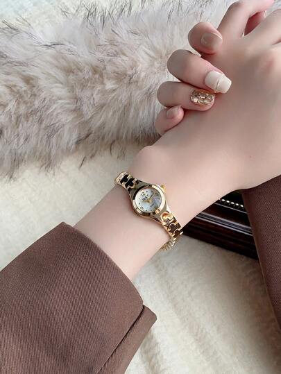 1 件女士休闲精致石英手表，圆形表盘，女士休闲手表，日常佩戴
