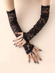 1 Coppia di Guanti Senza Dita Sexy in Rete con Strass per Donne, Alla Moda per Festival Musicali, Esibizioni sul Palco, Feste per Single, Ognissanti, Ruolo del Lupo