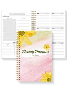 week plan 1件 A5 螺旋裝訂週計畫本－無日期日計畫本，附任務核對清單、專注框與習慣追蹤器－適合學校辦公用品的桌面日記本，萬聖節女性與男性學校用品禮物 - 粉色 - 查看 9