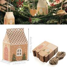 25pcs Mini Christmas Party Favor Boxes, Cute Christmas House Boxes With Rope Craft Paper Small Gift Box For Cookie Bakery Candy Cupcake Party Favor