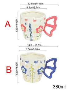 1 Stück 380ml Fassungsvermögen Keramikbecher mit kreativem Unterglasur Blumen Handbemaltem Muster, geeignet für Milch & Kaffee - Verschiedenfarbig - Übersicht 9