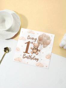 16pcs Brown Bear Pattern Napkins, 1st Birthday Napkins, Teddy Bear Napkins, 1st Birthday Party Decorations, Picnic Supplies, Baby Shower Party Decorations, Gender Reveal Party Supplies, Baby Boy And Baby Girl Party Decorations, Baby Shower Party Supplies, 1st Birthday Party Decorations - Brown Bear - View 7