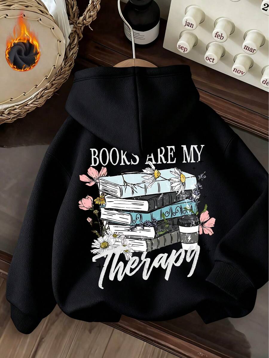 Áo nỉ ấm áp cho nữ, Áo cotton nữ có túi rút, Áo hoodie, Áo nỉ trễ vai, Áo nỉ ôm sát, Họa tiết hoa tươi và họa tiết sách, Vải dày cho mùa thu đông, Lớp lót lông cừu ấm áp, Áo nỉ rộng rãi, Đa năng, Cổ điển, Phong cách học sinh, Phù hợp với trang phục thời tiết lạnh, Áo dài tay, Áo thể thao dạo phố cho nữ, Áo nỉ nữ, Trang phục lễ hội, Áo đen - đen- - Xem 1