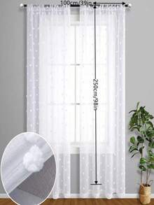 2pcs European And American Minimalist White Fluffy Ball Decorative Sheer Curtains For Kitchen, Living Room, Balcony - White - View 19