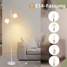 Glitzerlife 1/2ER Floor Lamps Floor Lamp Living Room Floor Lamp Vintage 2 Flames E14 Max. 25W Floor Lamp Fabric Shade White Retro Industrial Floor Lamp Swiveling Reading Lamp With Foot Switch For Bedroom Office Lamps For Living Room (Without Bulb) - Phích cắm loại C của EU (220-240V) - Xem 3