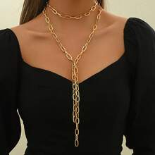 1pc Autumn/Winter New Y-Shaped Necklace, Simple Hip-Hop European And American Style, Double-Layer Chain With Long Tassel Collarbone Chain, Sweater Chain, Versatile Daily Accessory