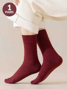 LUVLETTE زوج واحد/6 أزواج من الجوارب المبطنة بالحرارة للنساء، جوارب متوسطة الطول بتصميم محبوك ملون بسيط ومتعدد الاستخدامات للخروجات اليومية في الشتاء - متعدد الألوان - مشاهدة 13