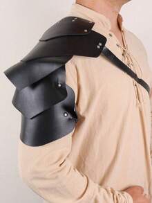 1PC Steampunk Single Shoulder Armor Adjustable Medieval Vintage Warrior PU Leather Cosplay Costume Accessories Outdoor Protective Gear Black - Black - View 9