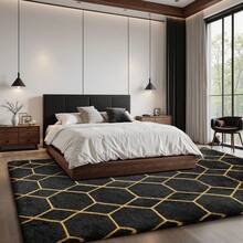 Sour Lemon Large Rugs Living Room, Hexagonal Pattern Area Rugs For Bedroom, Washable Anti Slip Shaggy Soft Rug, Fluffy Modern Carpets Mat Beside Area Rug, Best For Living Room, Bedroom, Study Room, Home Decor - Black and Gold - View 8