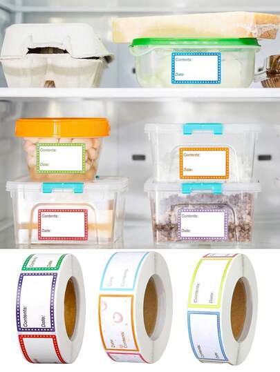 1Roll Random Removable Refrigerator Labels, Food Storage Labels, Self-Adhesive Freezer Labels, Easy To Clean Home Kitchen Jam Labels Color Food Label Rolls, Tags For Kitchen Organization, Back To School, School Supplies, School, Aesthetic School Supplies, Home