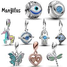 Manyilus Manyilus Original 925 Sterling Silber: Fatimas Augen Charm, Fatimas Hand Charm Serie, bunter Einhorn Charm Anhänger, Roségold Herz "MOM" Charm Anhänger, glänzender Schmetterling Charm Anhänger, grüner Libellen Charm. Geeignet für Armbänder, Armreifen und Halsketten, sie sind ausgezeichnete Geschenke für Familie und Freunde, sowohl für Männer als auch Frauen geeignet - ideal als DIY Schmuckgeschenke.