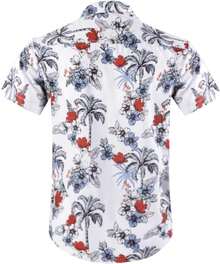 Men's Short-Sleeve Button-Down Tropical Hawaiian Shirt-20256688 - Hoa xanh cam - Xem 4