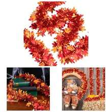 33Ft Thanksgiving Tinsel Garland, Maple Leaf Metallic Twist Foil Tinsel Garland Shiny Hanging Garland Autumn Thanksgiving Halloween Party Indoor Outdoor Decoration