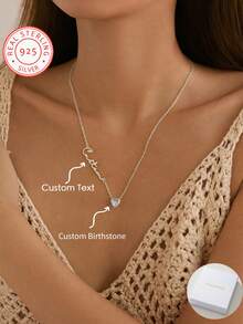 1 925 Silver Personalized Custom English Alphabet Name Love Birthstone Artificial Zirconia Pendant Necklace, Elegant And Romantic, Bohemian Style With Accessories, Suitable For Valentine's Day, Birthday, Anniversary, Graduation Ceremony, Christmas, As A High-End Gift For Couples And Mothers. Fashion, Autumn Fashion, Retro, Retro, Casual, Cute