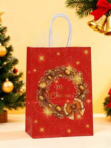 32 个红色节日圣诞礼品袋 - 带手柄的牛皮纸袋，金色雪花和驯鹿图案，适用于节日礼物、派对礼品和礼品包装、圣诞礼品包装袋 - 彩色 - 查看 11