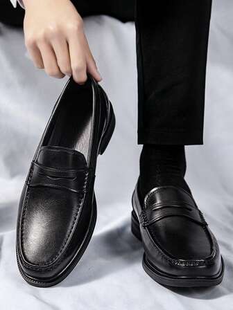 Zapatos de cuero casuales y de oficina de estilo sencillo y negro para hombre, adecuados para usar en todas las estaciones, otoño/invierno