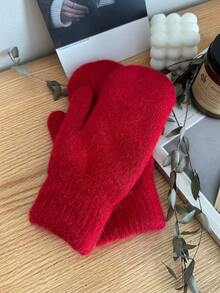 1 Pair Women's Solid Color Rabbit Thermal Lined Double-Layer Thick Knitted Fingerless Gloves, Suitable For Parties, Driving, Cycling, Hiking, Running, Keeping Warm In Cold Weather