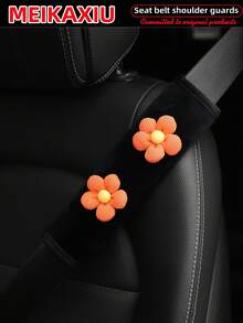 MEIKAXIU 1pc/2pcs New Floral Plush Comfortable Car Seat Belt Shoulder Cover, Safety Belt Decoration, Car Decor, Fashion Business Pink For Women - Small Flower Plush Shoulder Pad - View 7