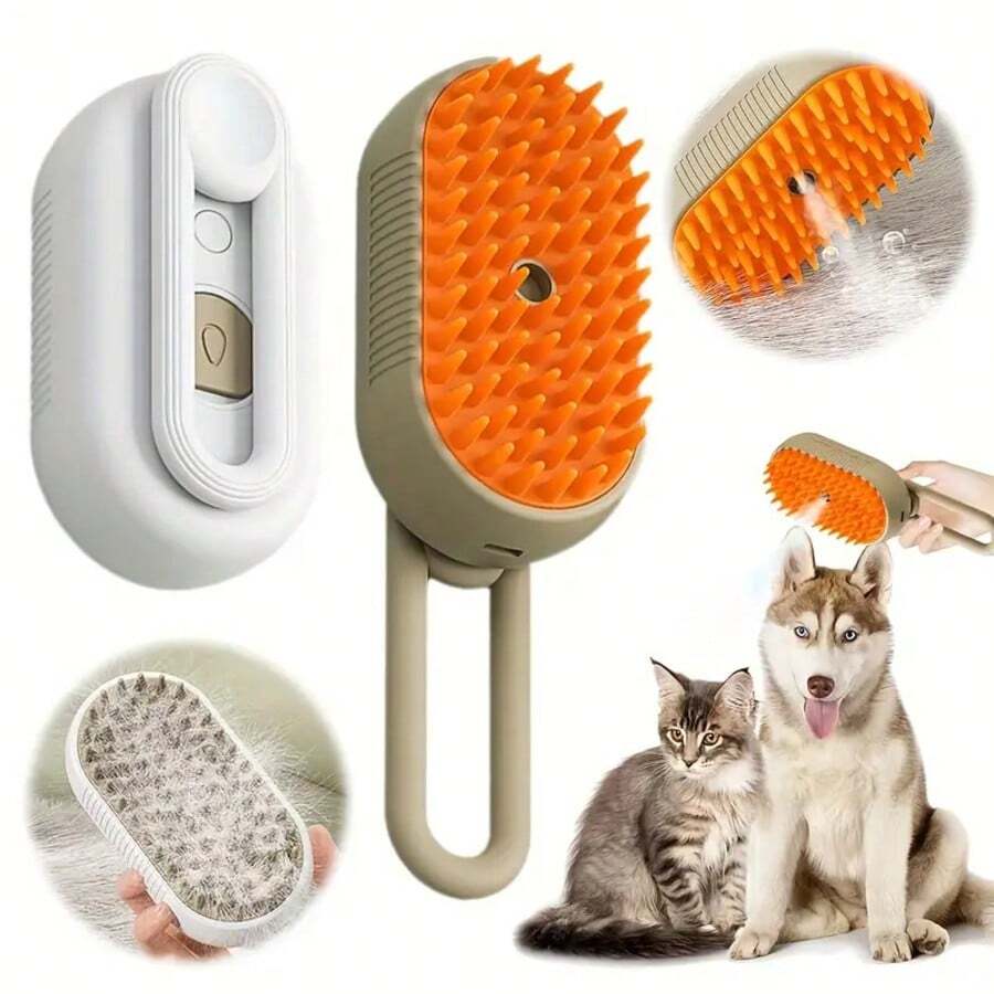 1-Piece Pet Steamer And Massaging Comb, Cat And Dog Fur Cleaning Tool, No Need To Wash Pet Steamer Comb, No Rinse Steam Massage Comb One-Button Brush, USB Charging, Suitable For Cats And Dogs, Daily Care Tool, Portable Hair Beauty Tool. - màu trắng sữa - Xem 1