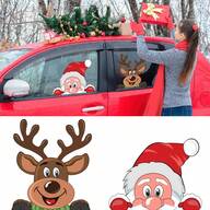 Christmas Car Window Stickers, Cute Santa Claus And Reindeer Car Window Decals, Car Accessories For Christmas Decoration (Reindeer And Santa Claus)