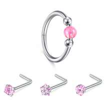 Nose Rings Set 18G Opal Hoops L-Shaped Studs For Women Men Hypoallergenic 316L Steel Piercing Jewelry Septum Ring, Cartilage Earring