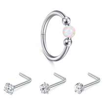 Nose Rings Set 18G Opal Hoops L-Shaped Studs For Women Men Hypoallergenic 316L Steel Piercing Jewelry Septum Ring, Cartilage Earring
