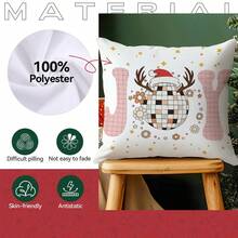 4 Stücke Cartoon Weihnachten Schachbrettmuster bedruckter Kissenbezug Set